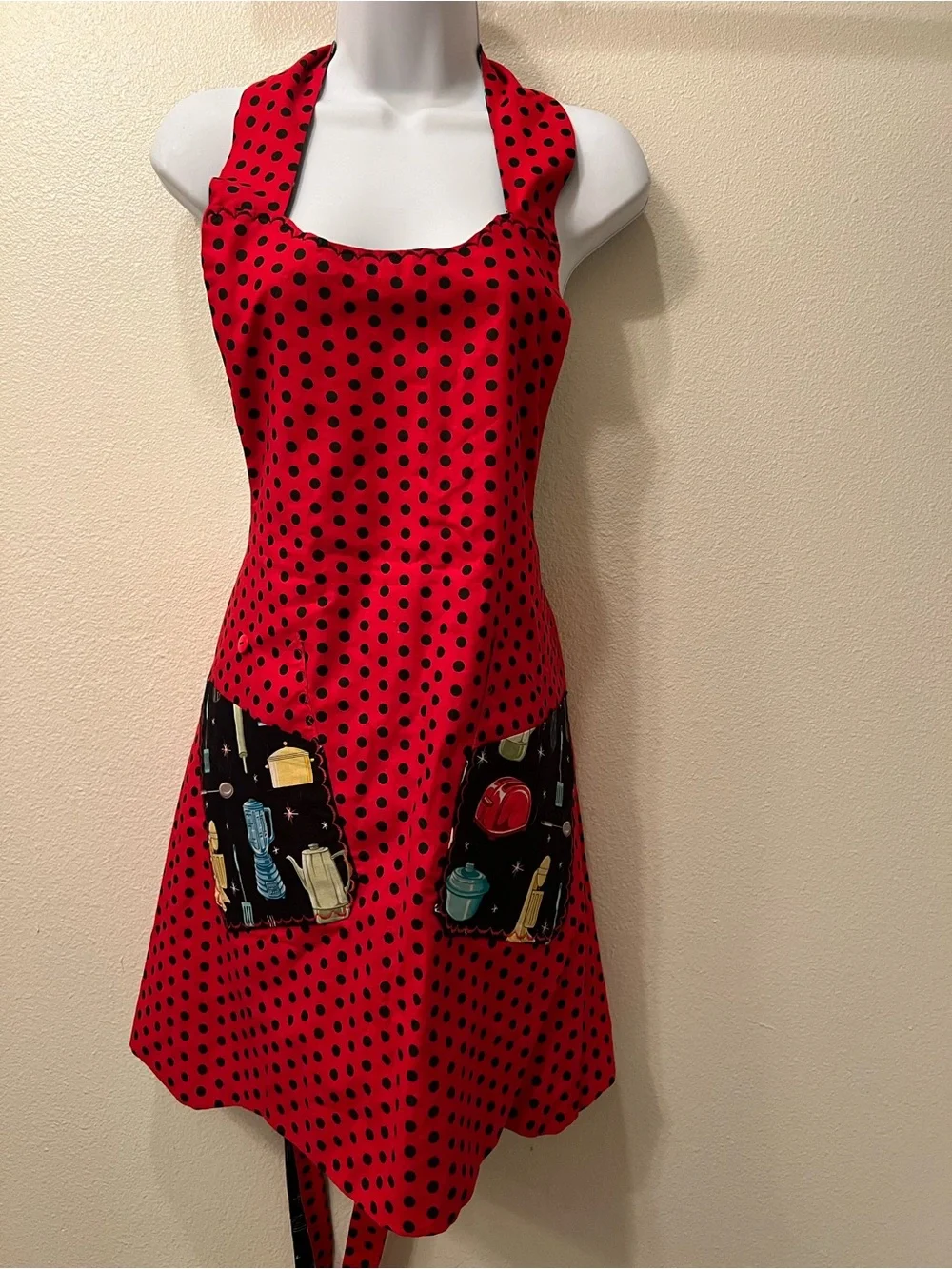 Retro reversible Kitchen Print Apron with Pockets Custom-made